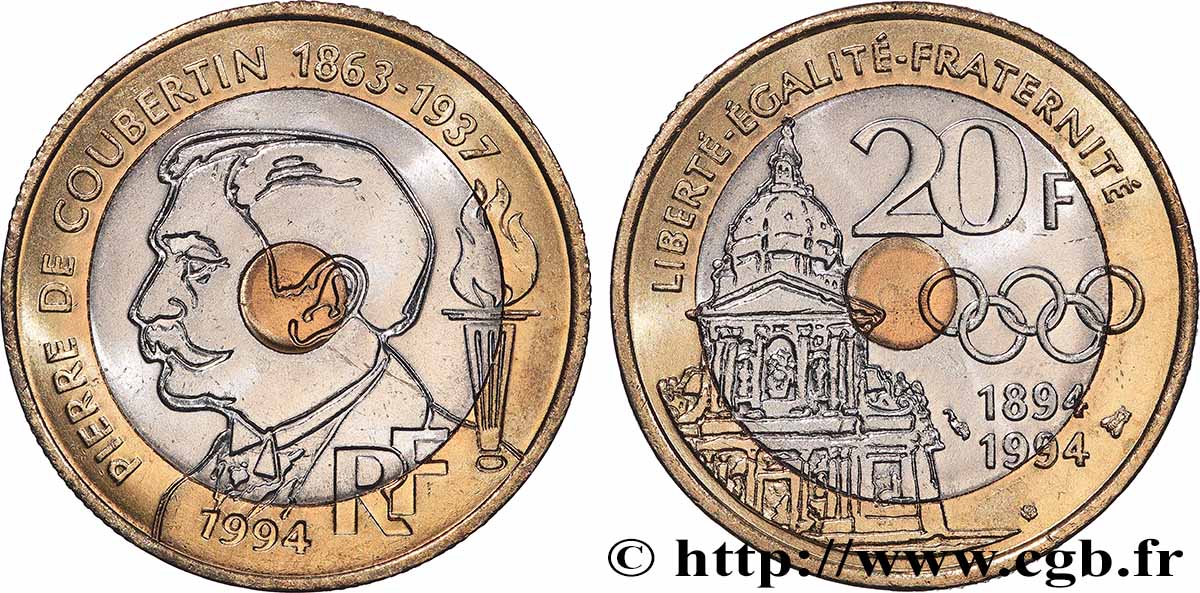 20 francs Pierre de Coubertin 1994 Pessac F.405/2 SPL