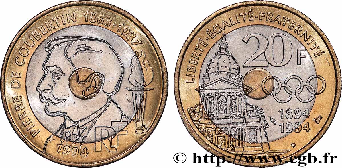 20 francs Pierre de Coubertin 1994 Pessac F.405/2 fST