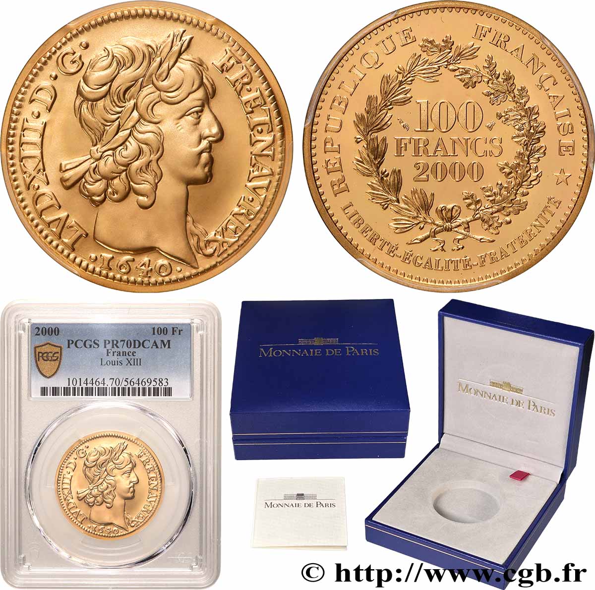 Belle Épreuve 100 Francs Or - Le Louis d’Or de Louis XIII - 1640 2000 Paris F5.1692 1 MS70 PCGS