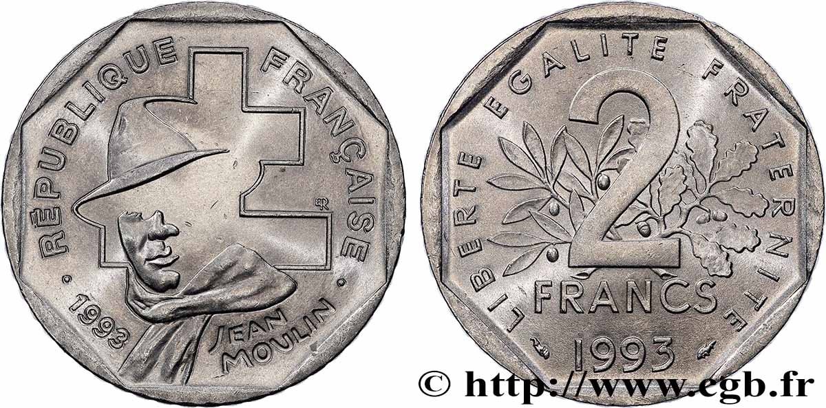 2 francs Jean Moulin 1993 F.273/2 SPL