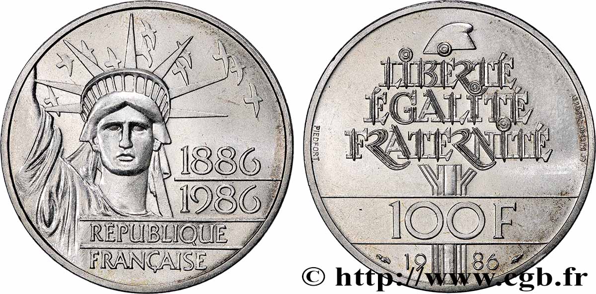 Piéfort Brillant Universel de 100 francs Liberté (Statue de la) 1986 Pessac GEM.235 P1 SUP+