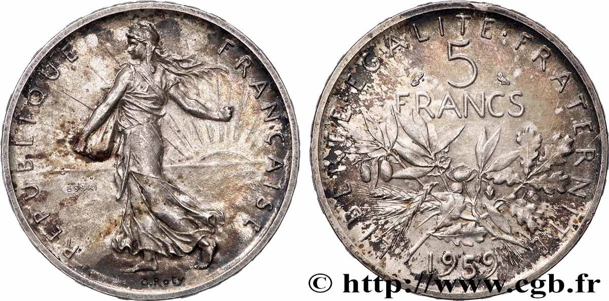 Essai de 5 francs Semeuse, argent, grand 5 1959 Paris F.340/1 AU
