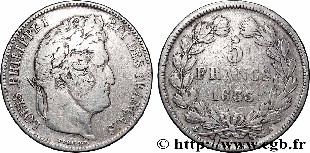 5 francs IIe type Domard 1833 Paris F.324/14 TB