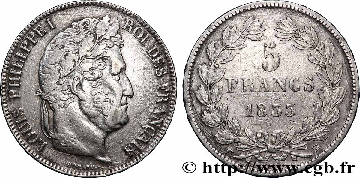5 francs IIe type Domard 1833 Strasbourg F.324/16 TTB