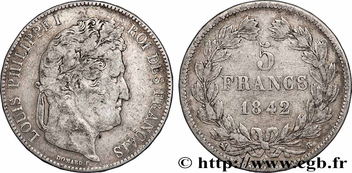 5 francs IIe type Domard 1842 Rouen F.324/96 TB
