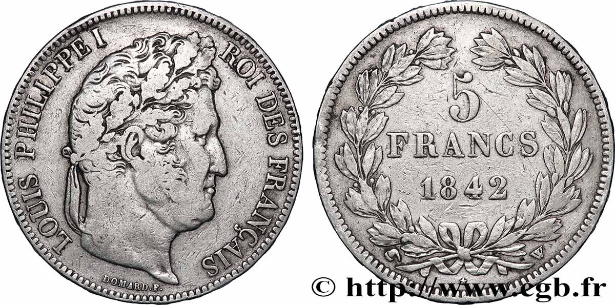 5 francs IIe type Domard 1842 Lille F.324/99 TB