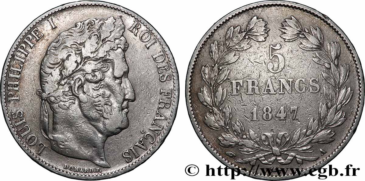 5 francs IIIe type Domard 1847 Paris F.325/14 TB+