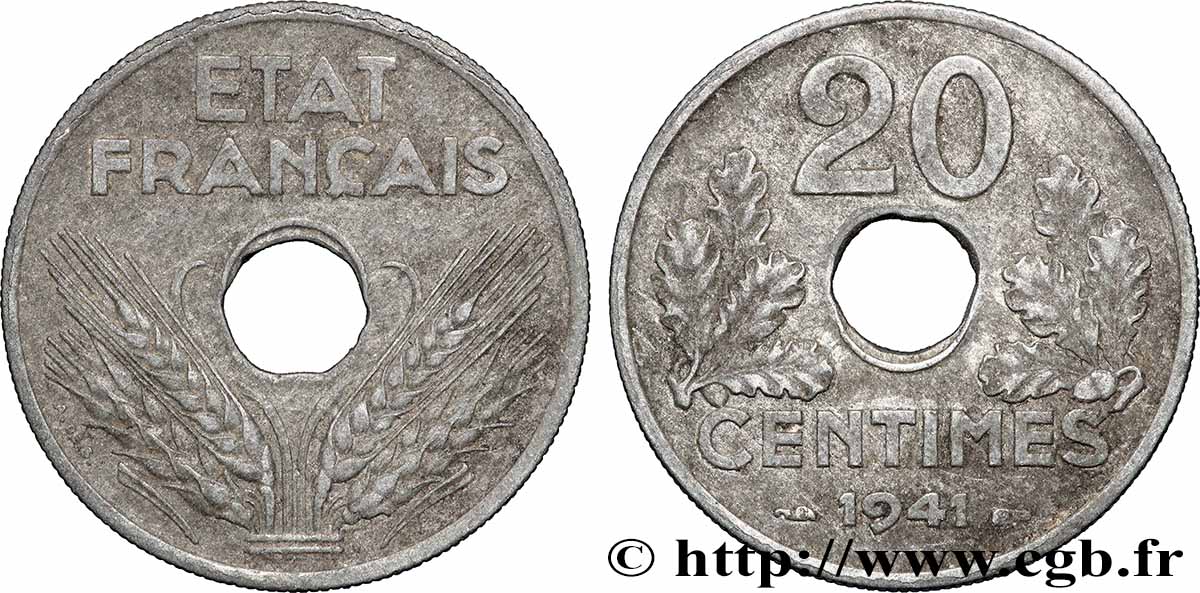 20 centimes État français, lourde 1941 F.153/2 SS
