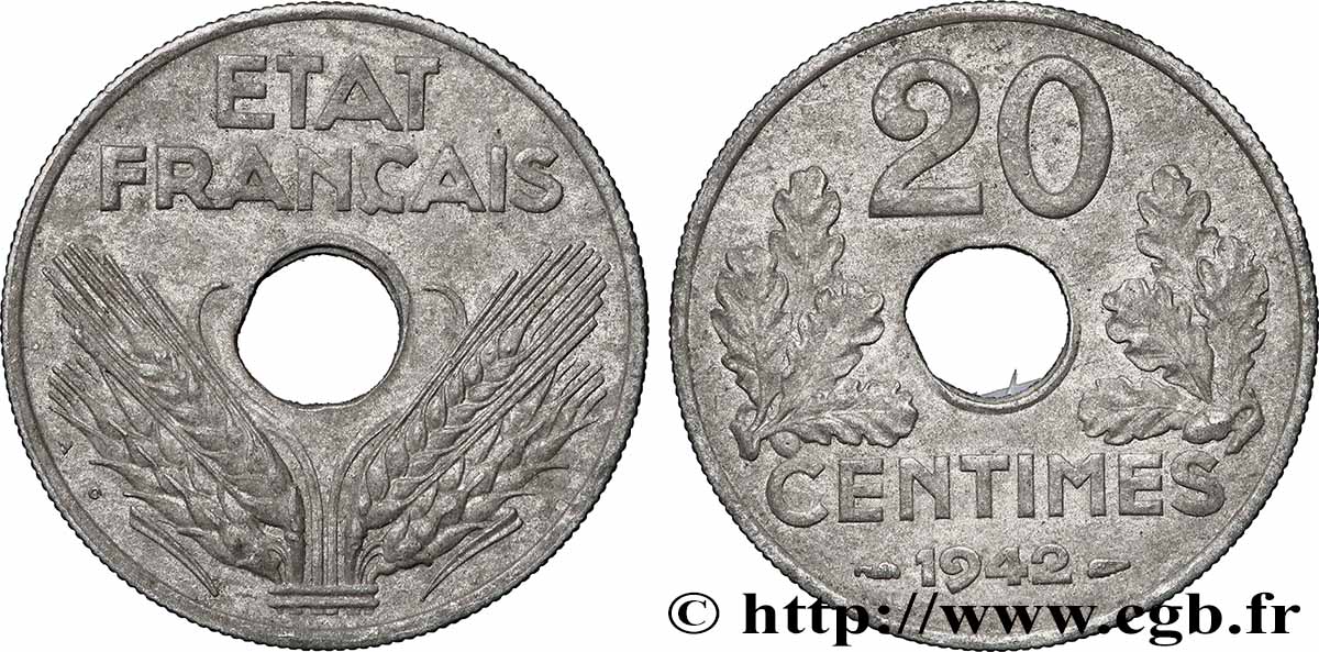 20 centimes État français, lourde 1942 F.153/4 fVZ