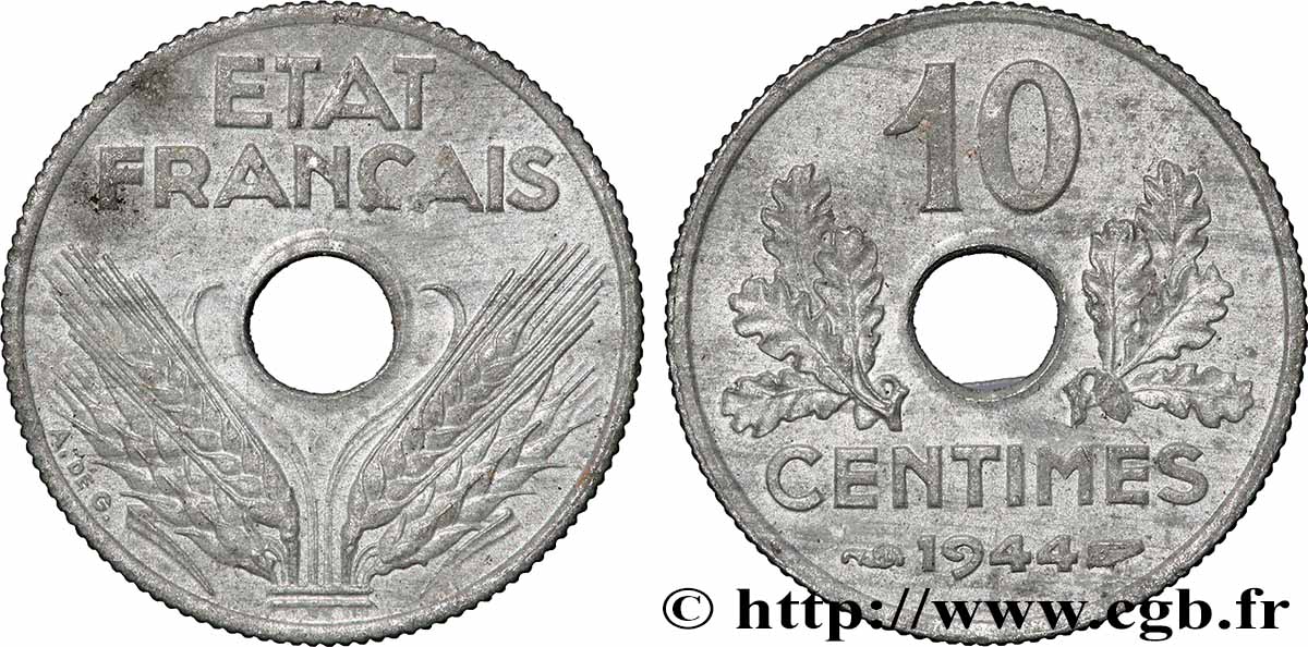 10 centimes État français, petit module 1944 F.142/3 VZ