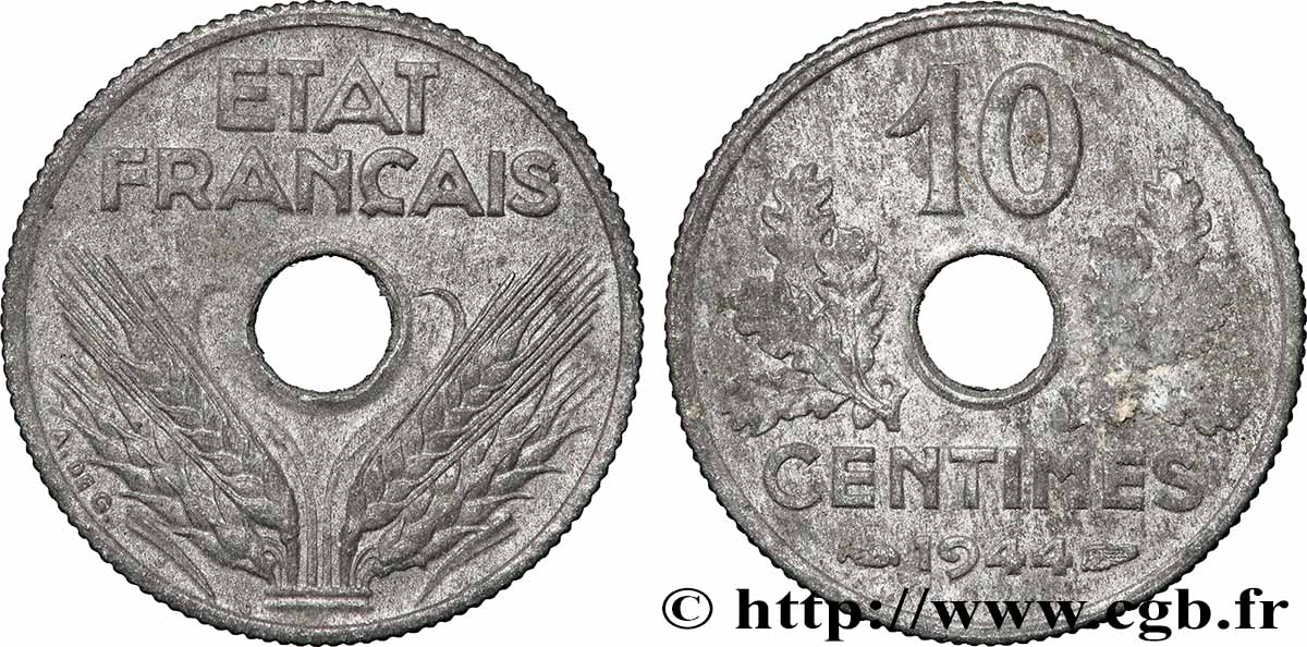 10 centimes État français, petit module 1944 F.142/3 VZ