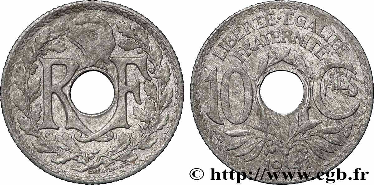 10 centimes Lindauer en zinc, Cmes non souligné et millésime sans points 1941 F.140A/1 q.SPL