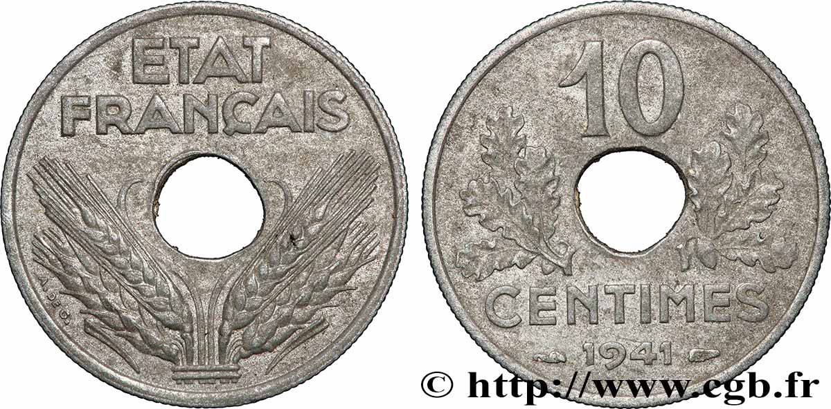 10 centimes État français, grand module 1941 Paris F.141/2 fVZ
