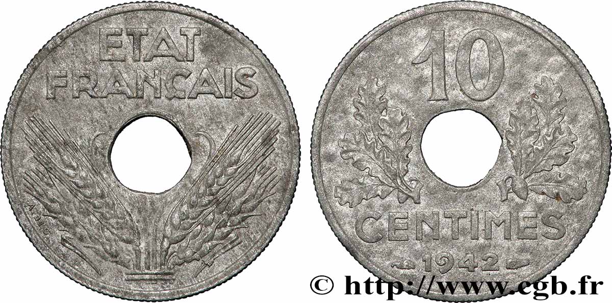 10 centimes État français, grand module 1942 F.141/4 fVZ