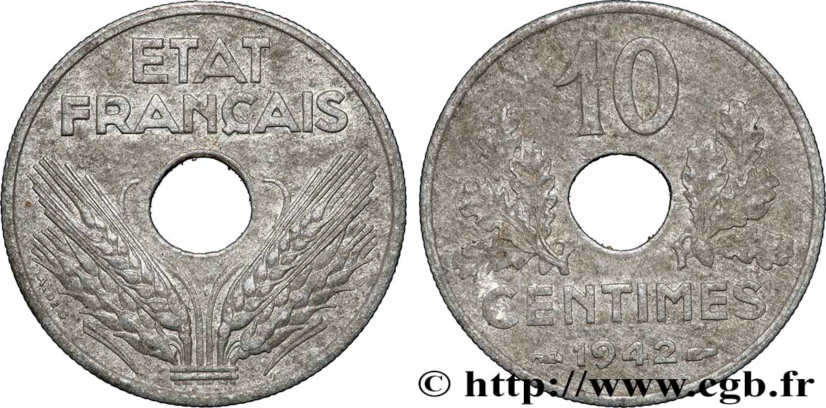 10 centimes État français, grand module 1942 F.141/4 AU