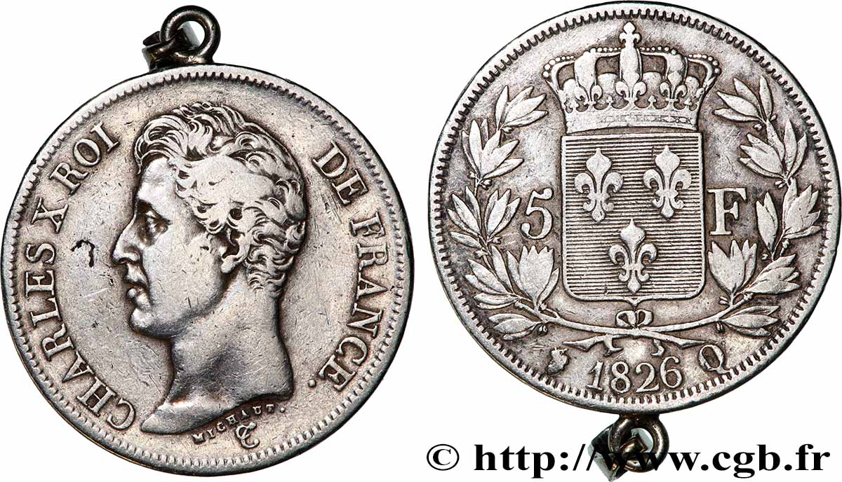 5 francs Charles X, 1er type 1826 Perpignan F.310/25 VF