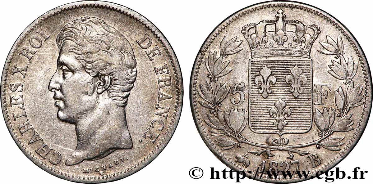 5 francs Charles X, 2e type 1827 Rouen F.311/2 VF