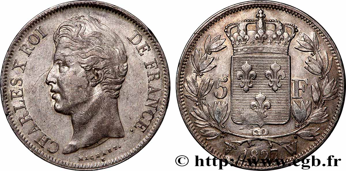 5 francs Charles X, 2e type 1827 Lille F.311/13 VF