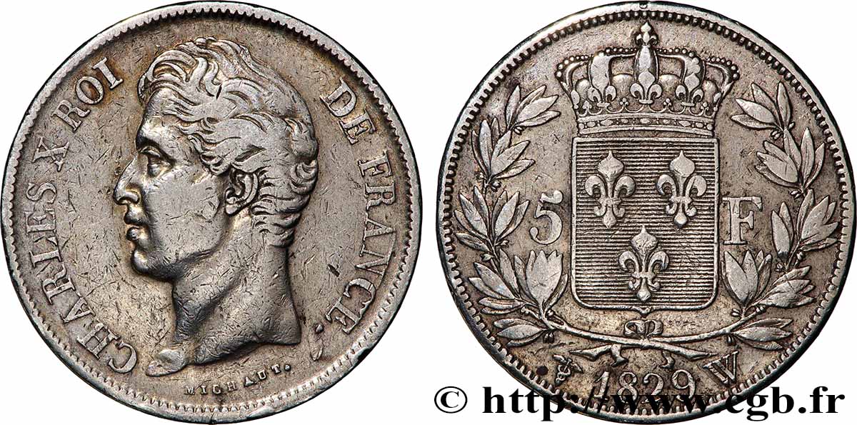 5 francs Charles X, 2e type 1829 Lille F.311/39 VF