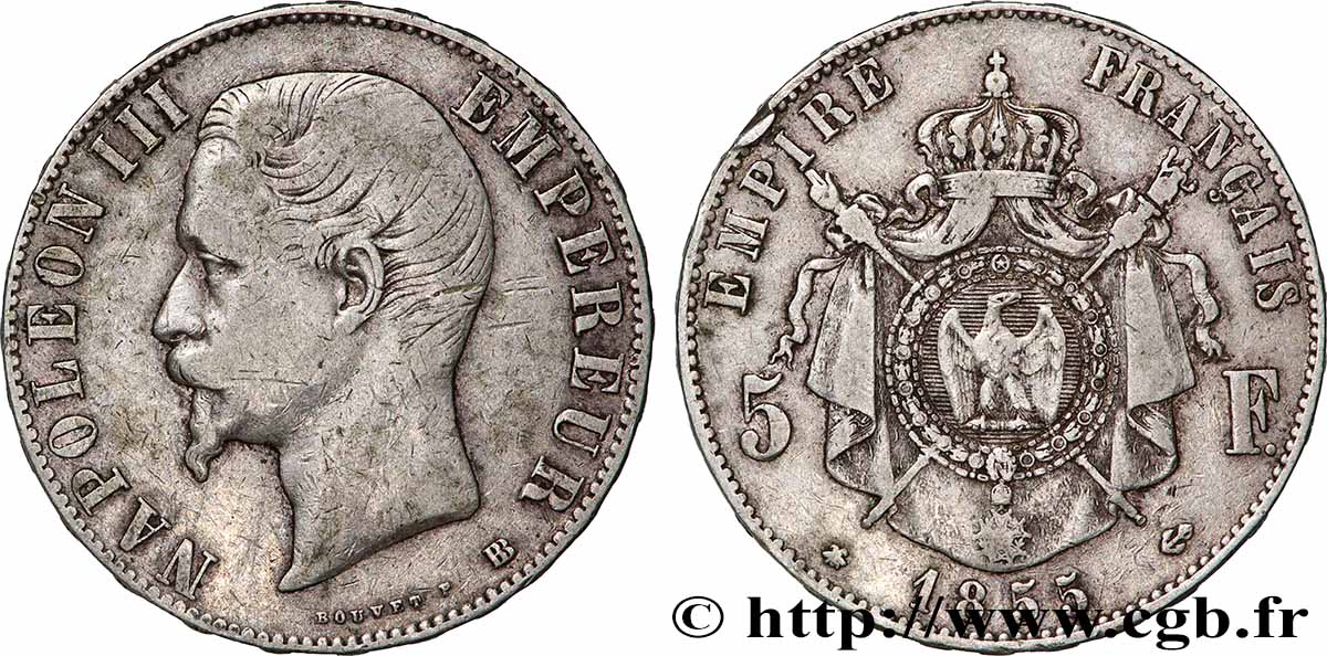 5 francs Napoléon III, tête nue 1855 Strasbourg F.330/4 S