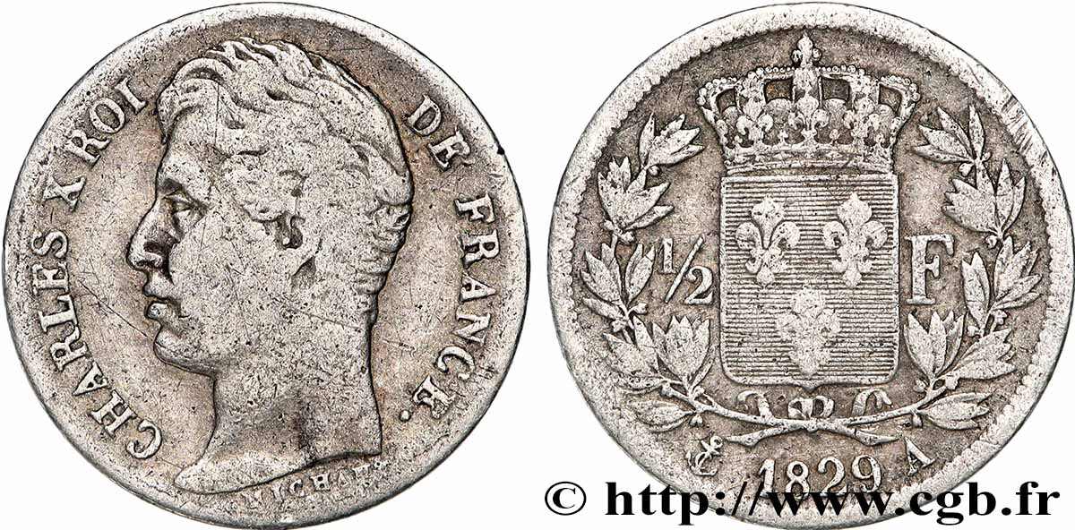 1/2 franc Charles X 1829 Paris F.180/37 B