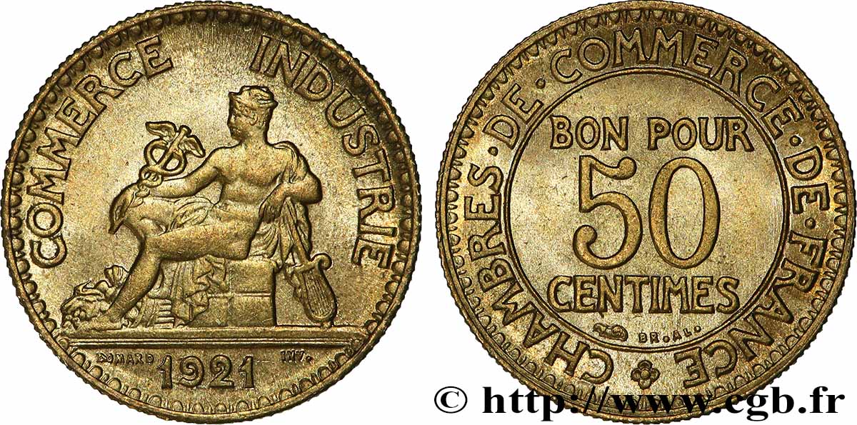 50 centimes Chambres de Commerce 1921 Paris F.191/3 fST
