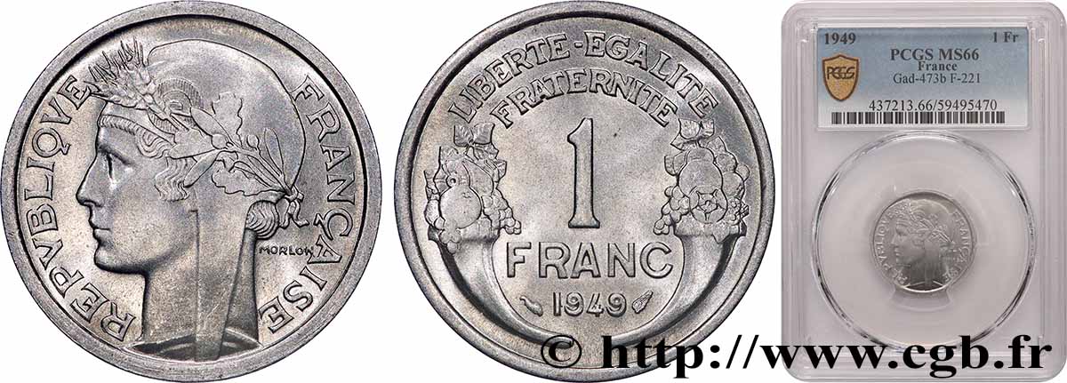 1 franc Morlon, légère 1949 F.221/15 ST66 PCGS