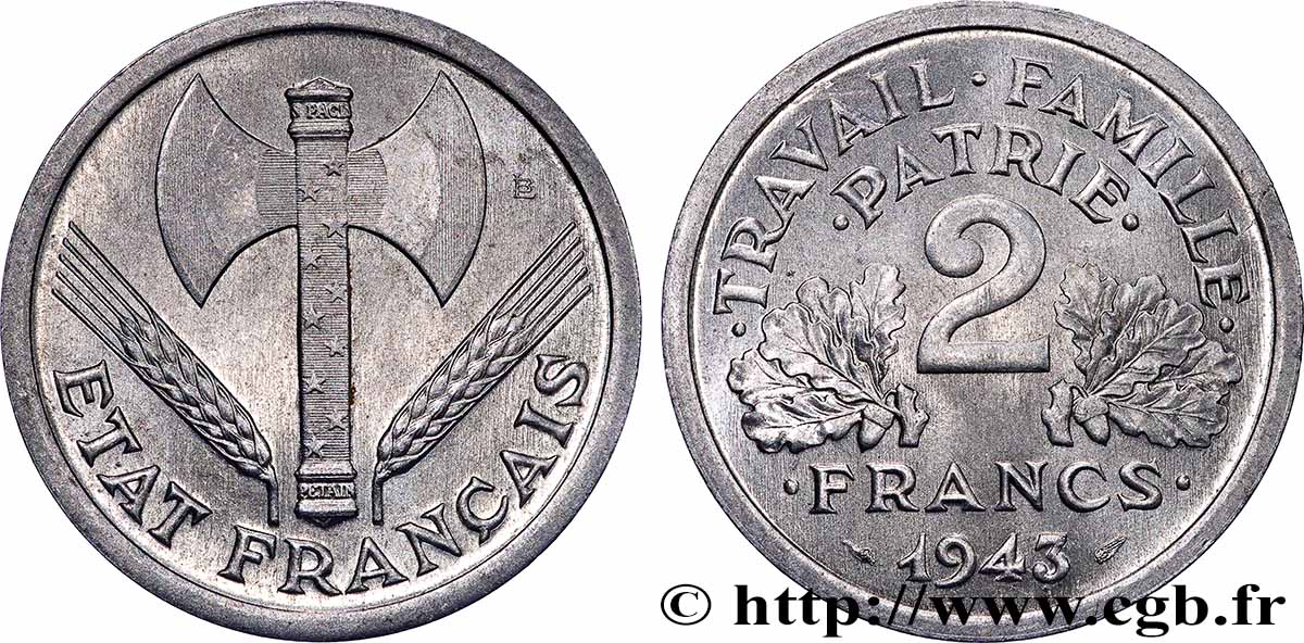 2 francs Francisque 1943 F.270/2 MS62