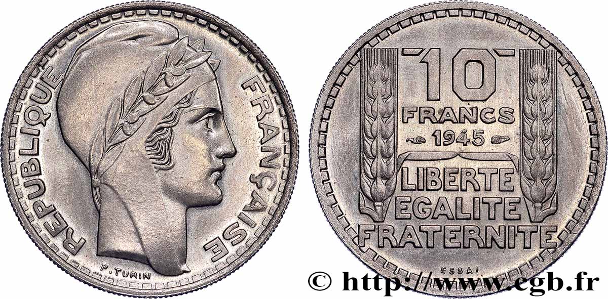 Essai de 10 francs Turin, grosse tête, rameaux longs 1945 Paris F.361/1 SPL