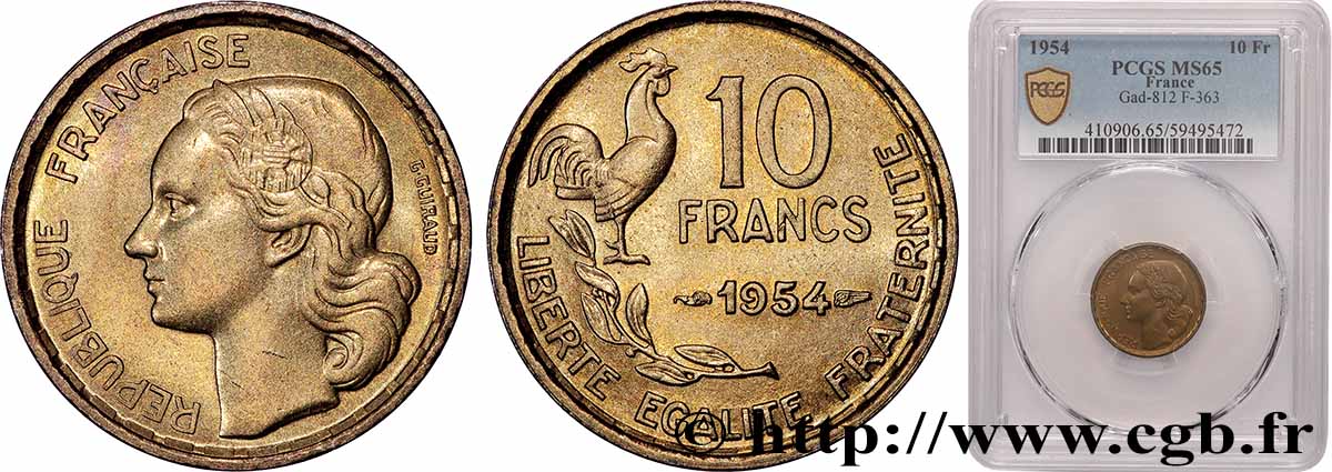 10 francs Guiraud 1954 F.363/10 MS65 PCGS