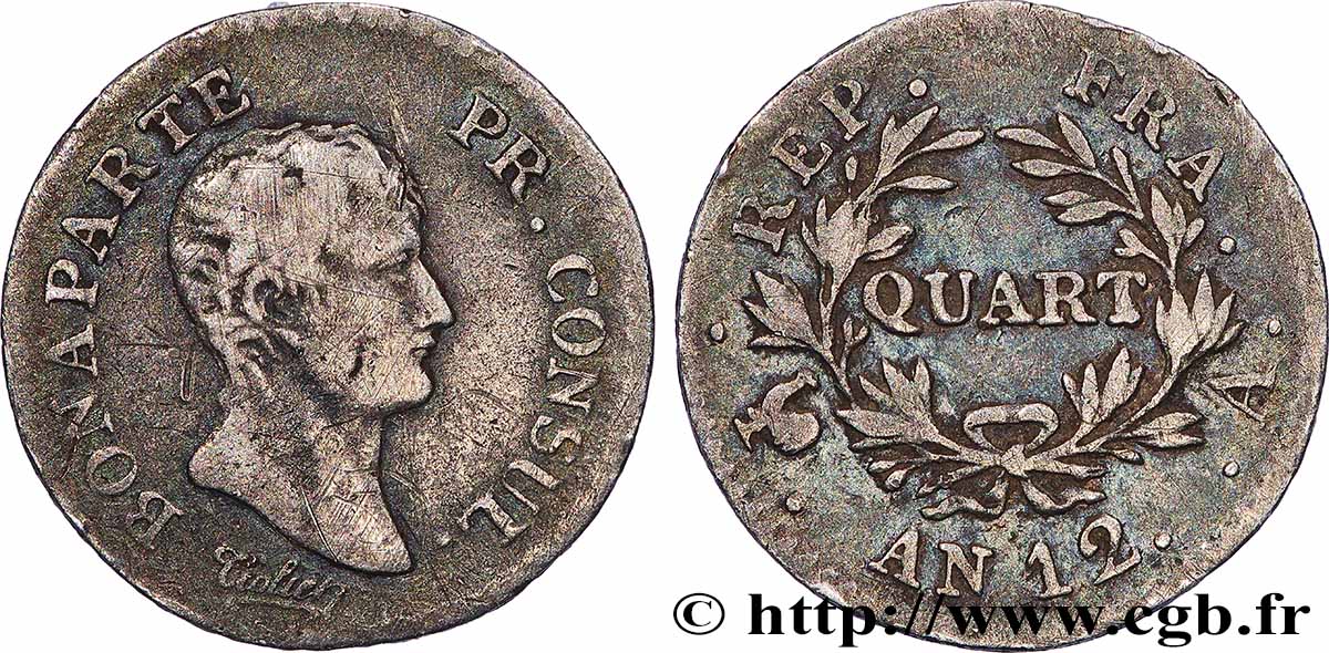 Quart (de franc) Bonaparte Premier Consul 1804 Paris F.157/1 TB