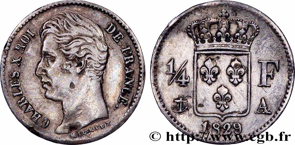 1/4 franc Charles X 1829 Paris F.164/29 q.BB
