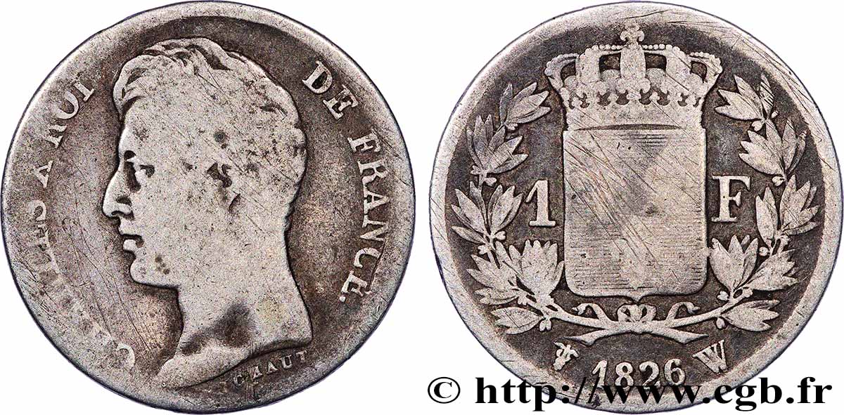 1 franc Charles X, matrice du revers à cinq feuilles 1826 Lille F.207/24 SGE