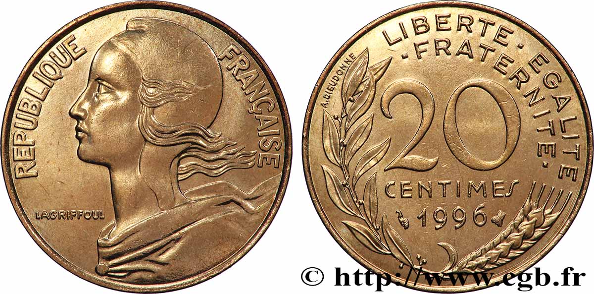 20 centimes Marianne, BU (Brillant Universel) 1996 Pessac F.156/40 MS