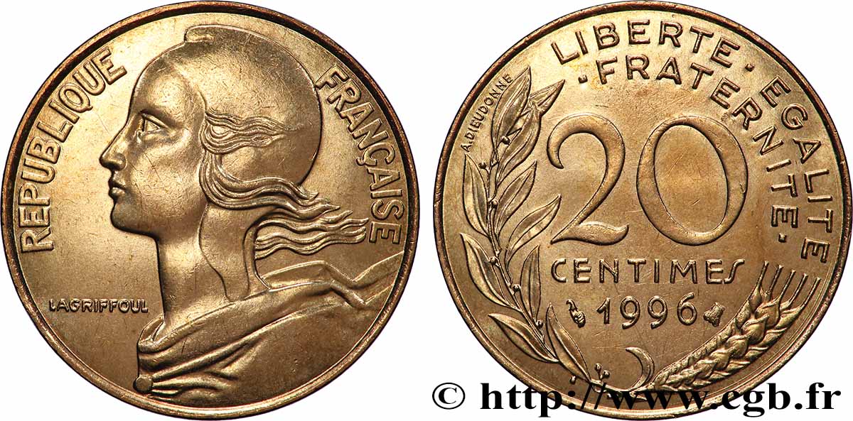 20 centimes Marianne, BU (Brillant Universel) 1996 Pessac F.156/40 SPL
