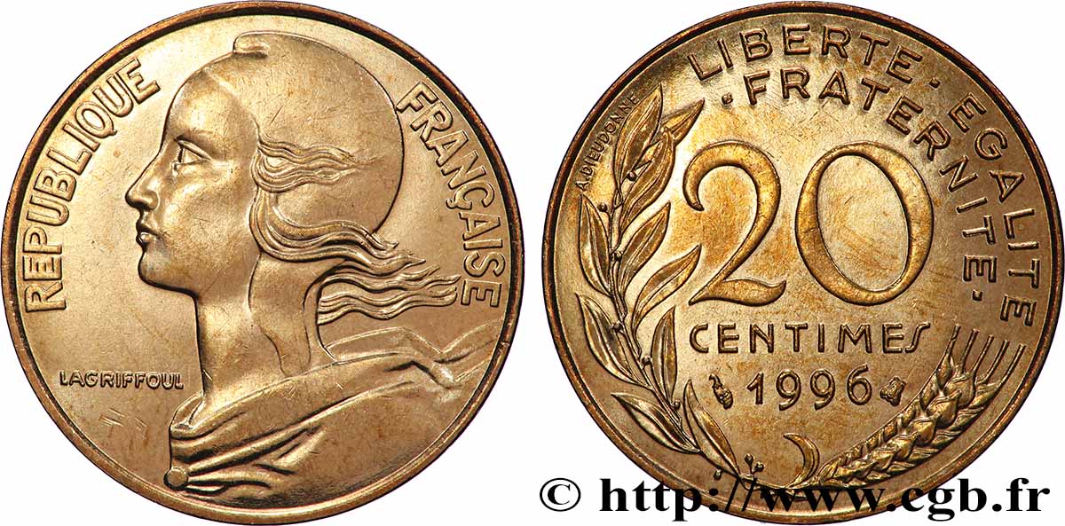 20 centimes Marianne, BU (Brillant Universel) 1996 Pessac F.156/40 MS