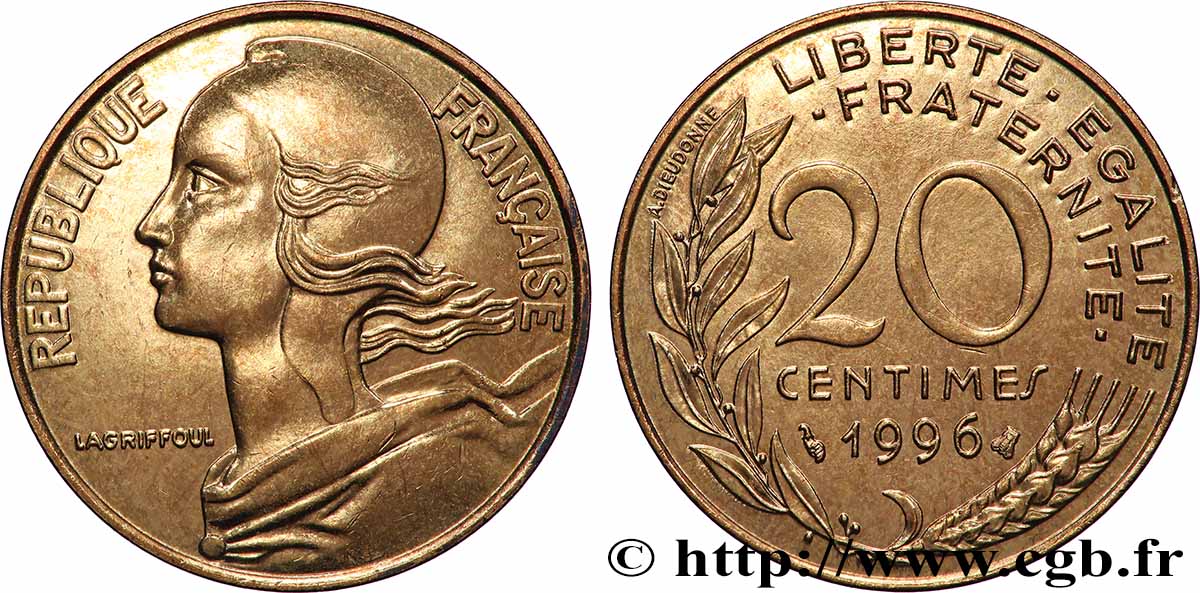 20 centimes Marianne, BU (Brillant Universel) 1996 Pessac F.156/40 MS