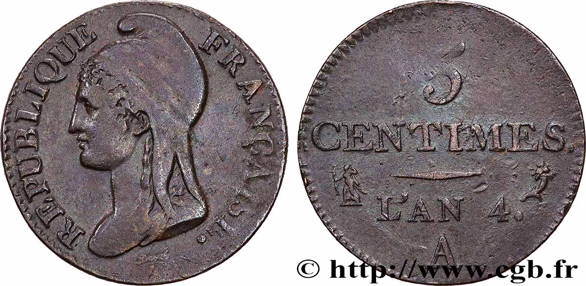 5 centimes Dupré, petit module 1796 Paris F.113/1 fSS