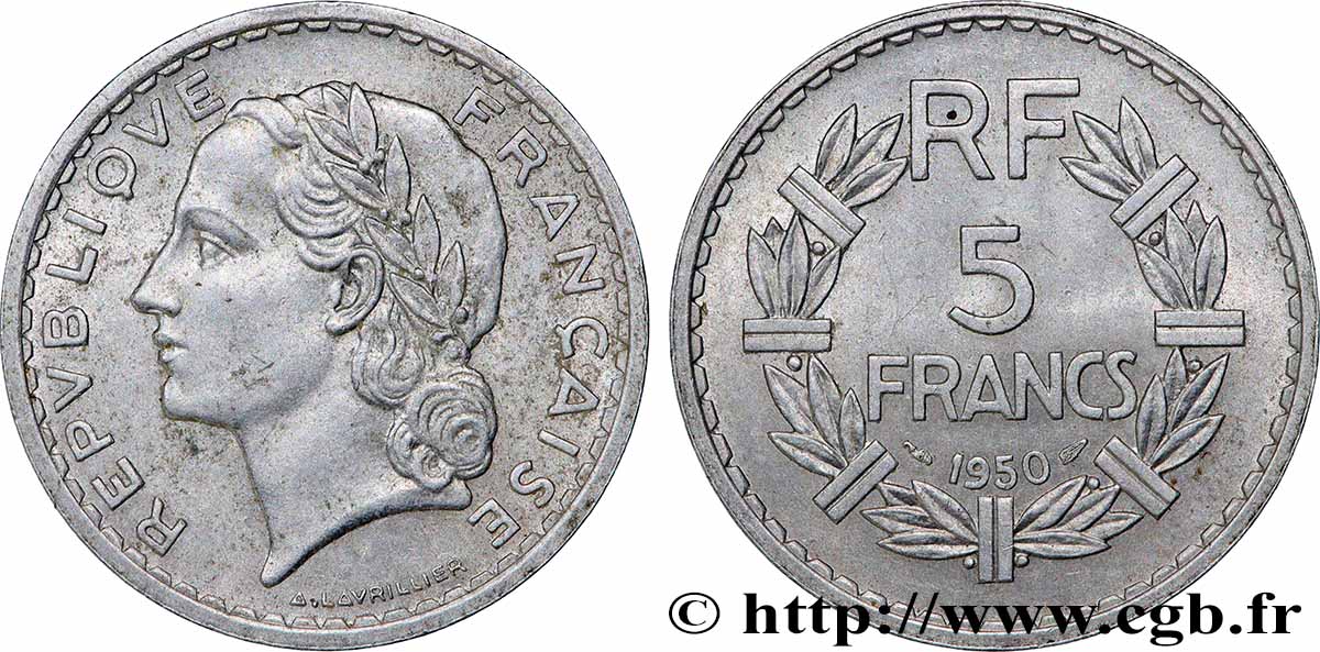 5 francs Lavrillier, aluminium 1950 F.339/20 SUP