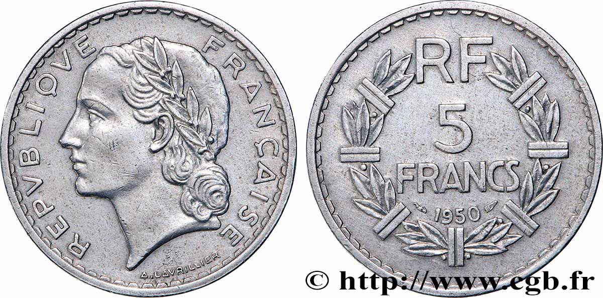 5 francs Lavrillier, aluminium 1950 F.339/20 VZ