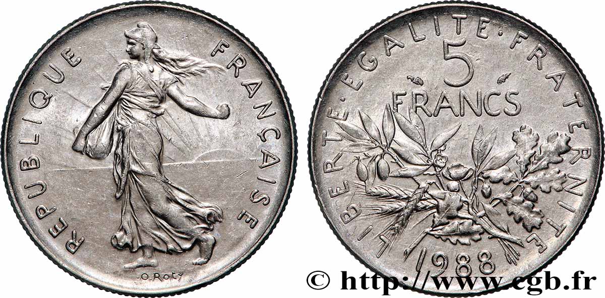 5 francs Semeuse, nickel 1988 Pessac F.341/20 fST