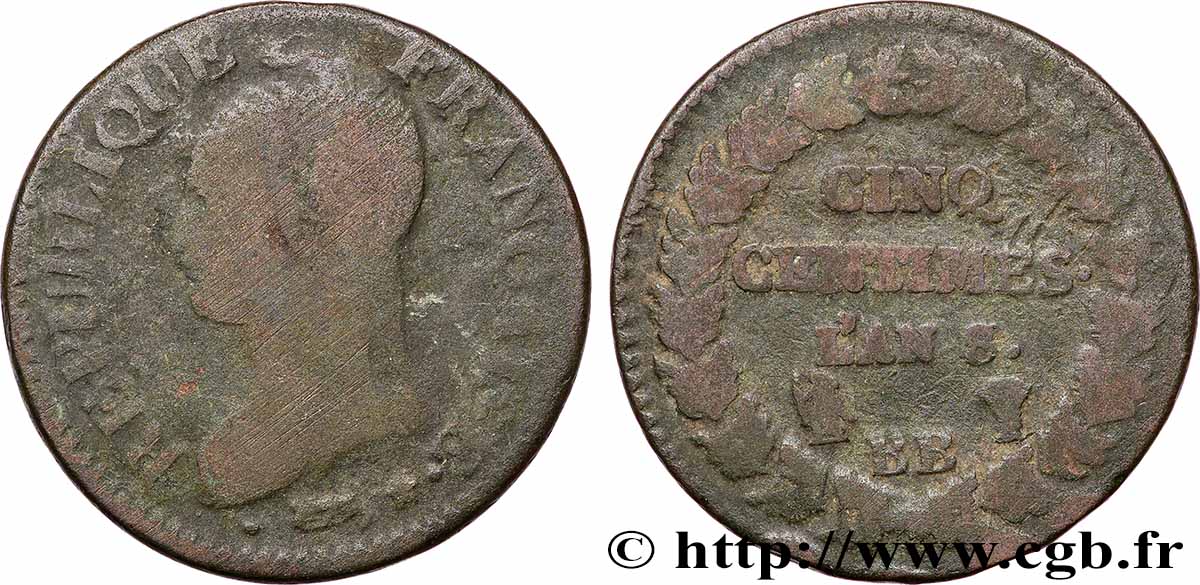 Cinq centimes Dupré, grand module 1800 Strasbourg F.115/118 VG