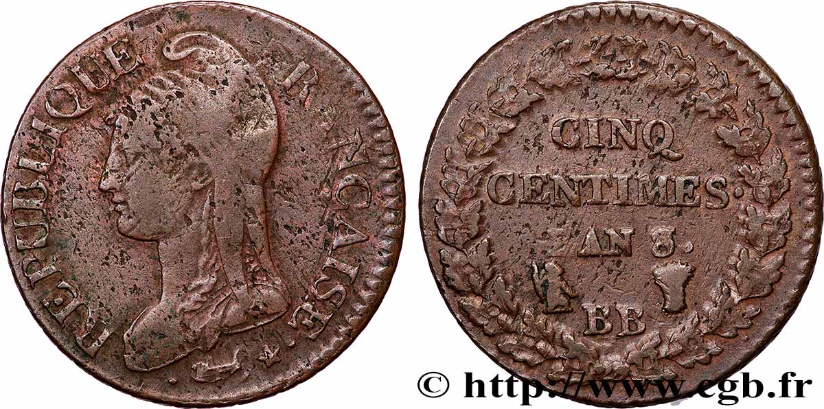 Cinq centimes Dupré, grand module 1800 Strasbourg F.115/118 S