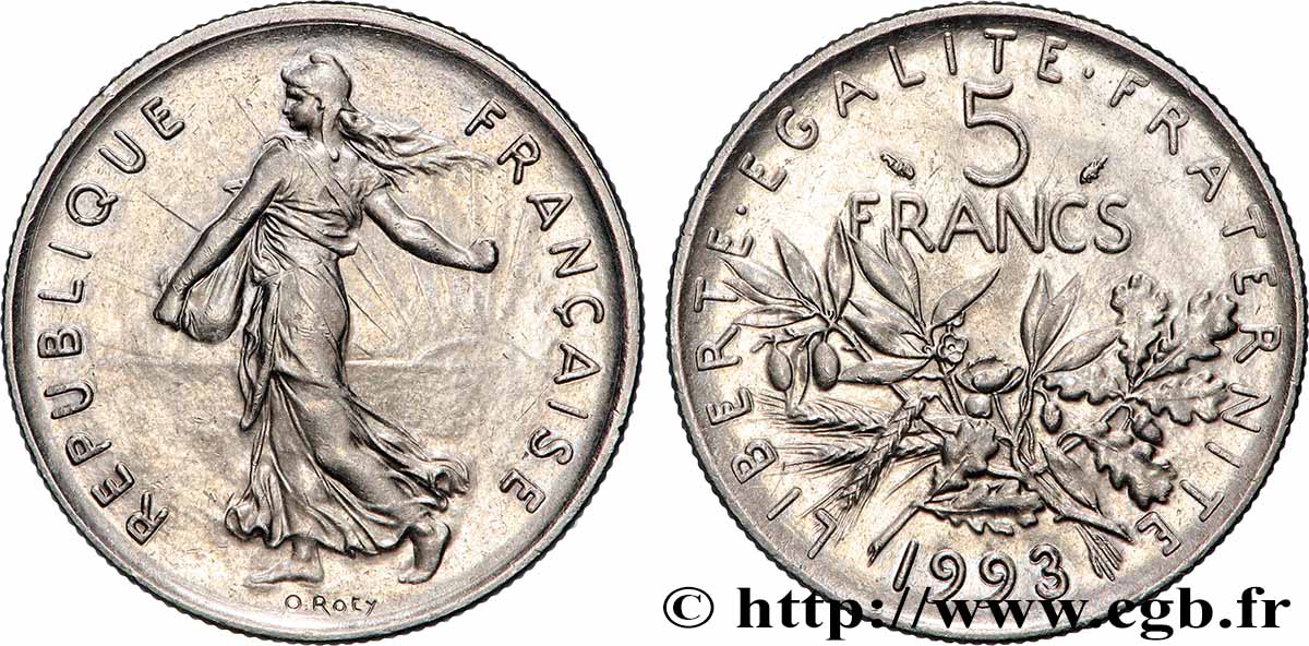 5 francs Semeuse, nickel 1993 Pessac F.341/27 SUP