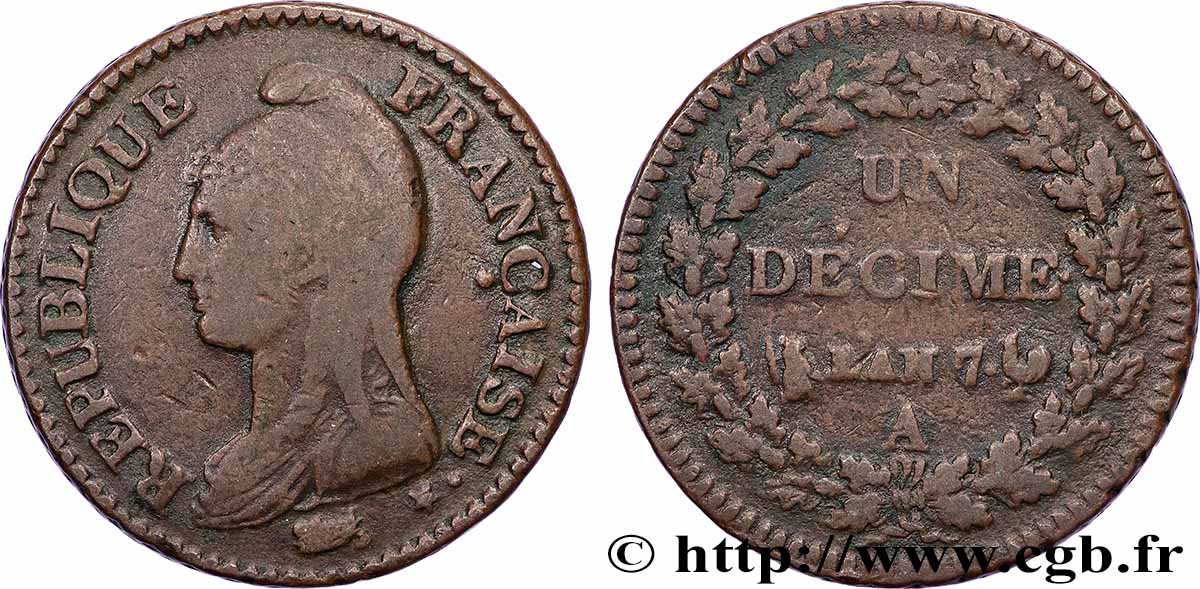 Un décime Dupré, grand module 1799 Paris F.129/20 TB
