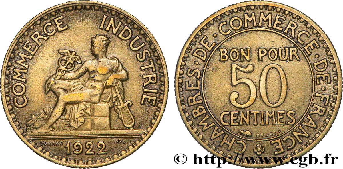 50 centimes Chambres de Commerce 1922 Paris F.191/4 MBC+