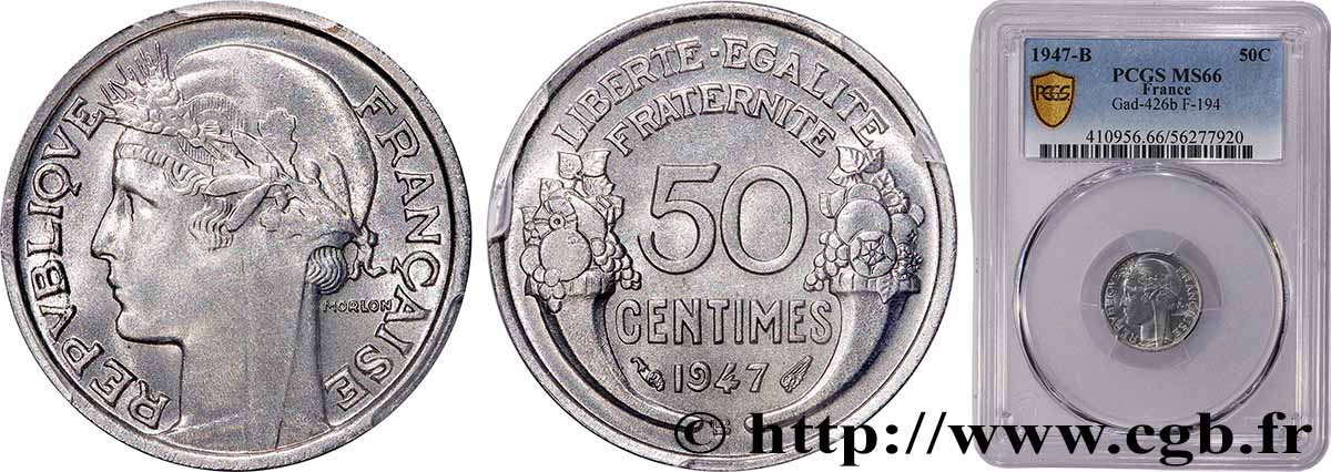 50 centimes Morlon, légère 1947 Beaumont-le-Roger F.194/11 FDC66 PCGS