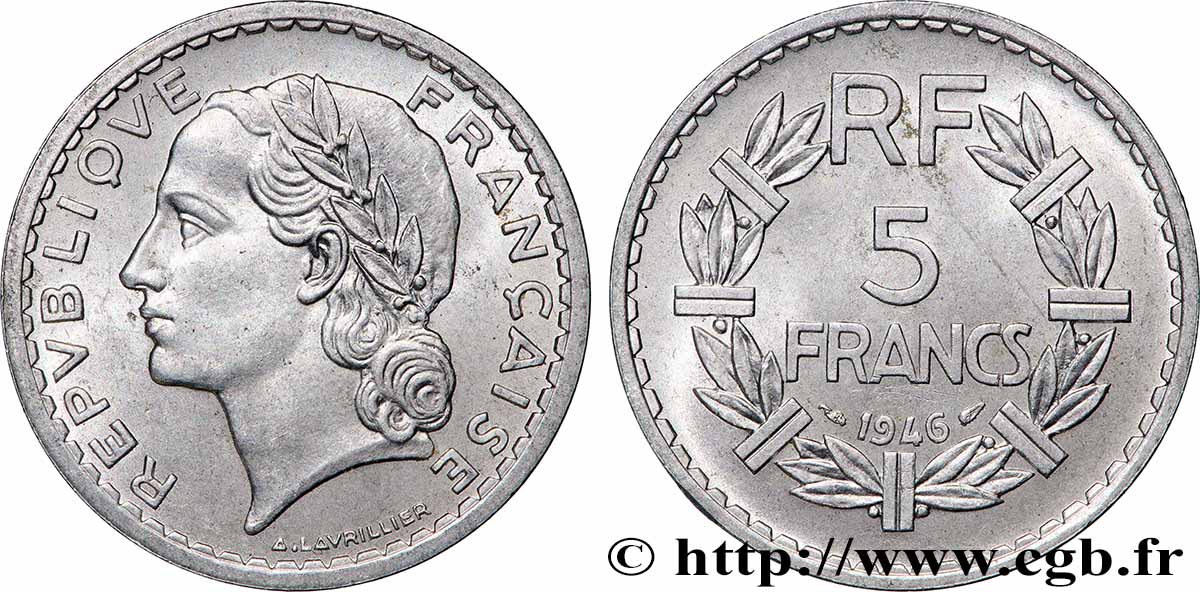 5 francs Lavrillier, aluminium 1946 F.339/6 SUP+