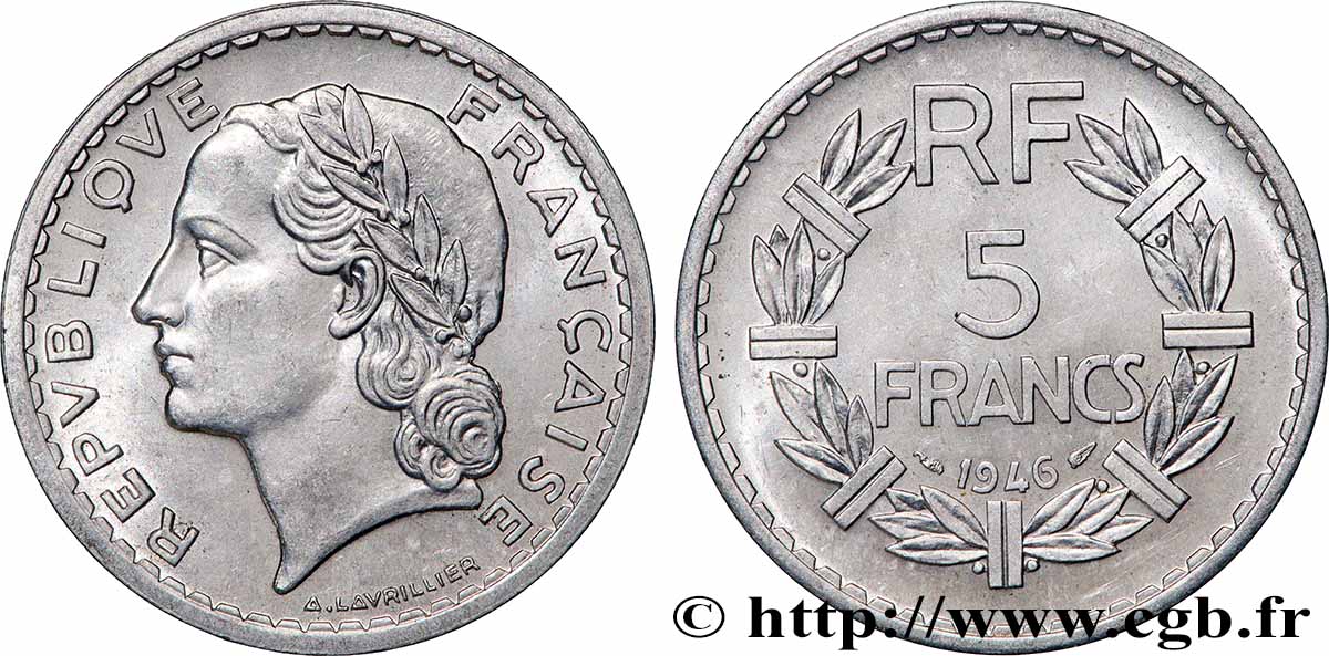 5 francs Lavrillier, aluminium 1946 F.339/6 SPL+