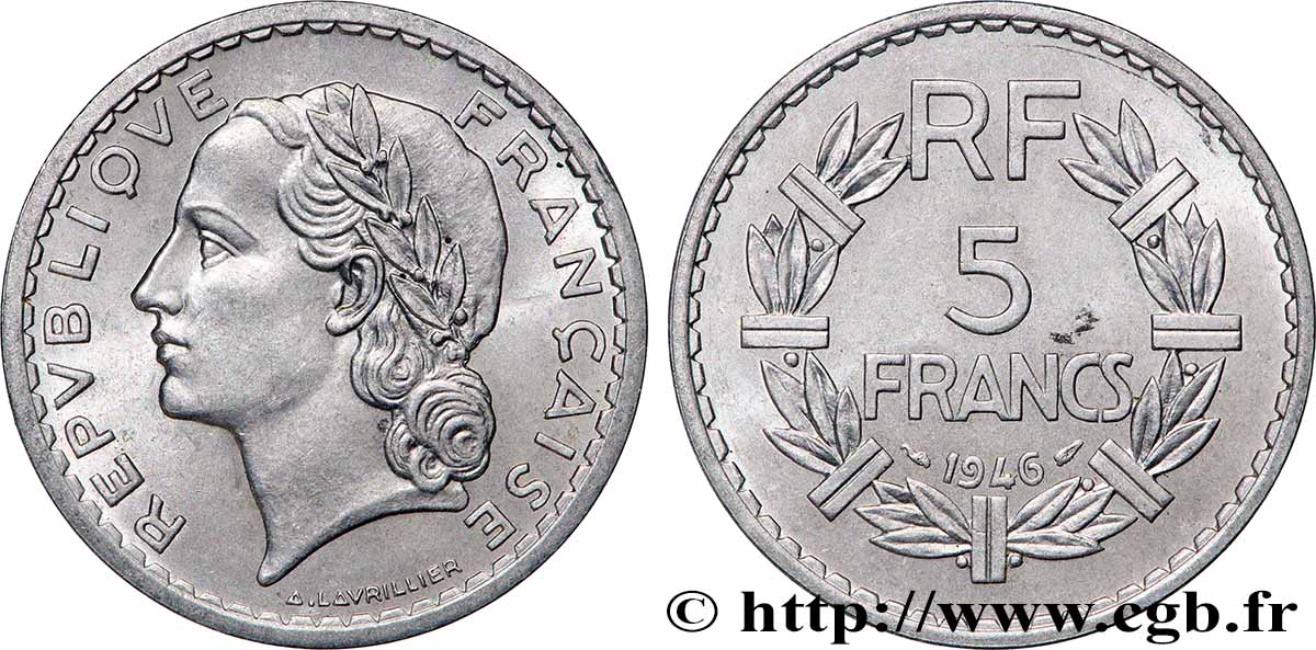 5 francs Lavrillier, aluminium 1946 F.339/6 VZ+